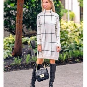 grid turtleneck sweater dress